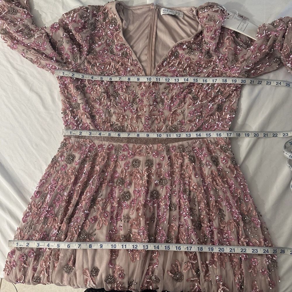 NWT Mac Duggal [ 12 ] 5497 Embellished V Neck 3/4 Sleeve A Line Gown Rose #Q1013 - Picture 4 of 16